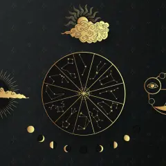 Złoty krąg zodiaku, księżyc i oko symbolizują 1001 znaczenie.