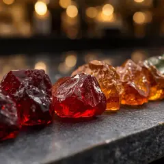 Surowe kamienie, od głębokiej czerwieni po zieleń, przypominają barwy ziemi. Granat kamień właściwości, symbolizujący pasję i energię.