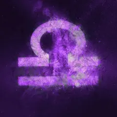 Symbol Wagi, 17 września znak zodiaku, w fioletowej mgławicy kosmicznej.