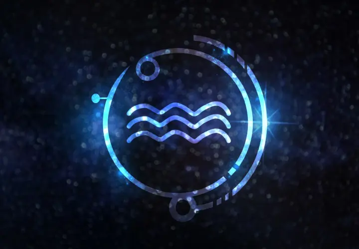 Symbol Wodnika, 24 stycznia znak zodiaku, na tle kosmicznym.