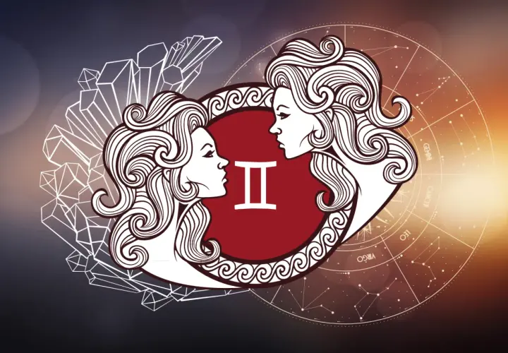 Dwie twarze patrzące na siebie, symbol bliźniąt, 15 czerwca znak zodiaku.