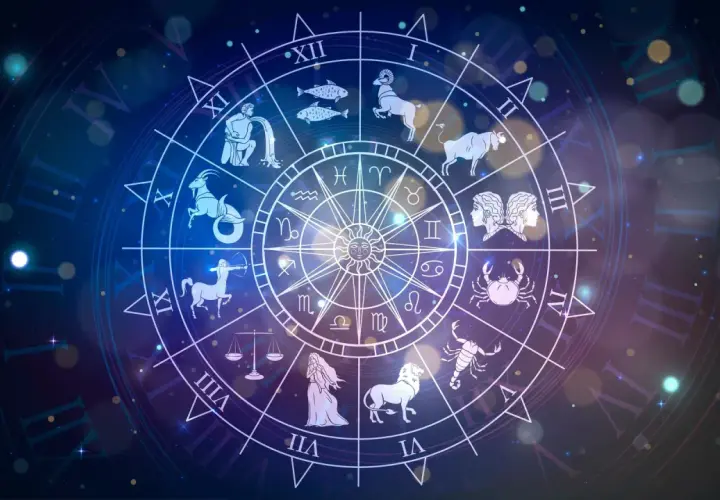 Koło zodiaku z symbolami, w tym Panna. Sprawdź swój horoskop na jutro Panna i odkryj, co gwiazdy przygotowały dla Ciebie.