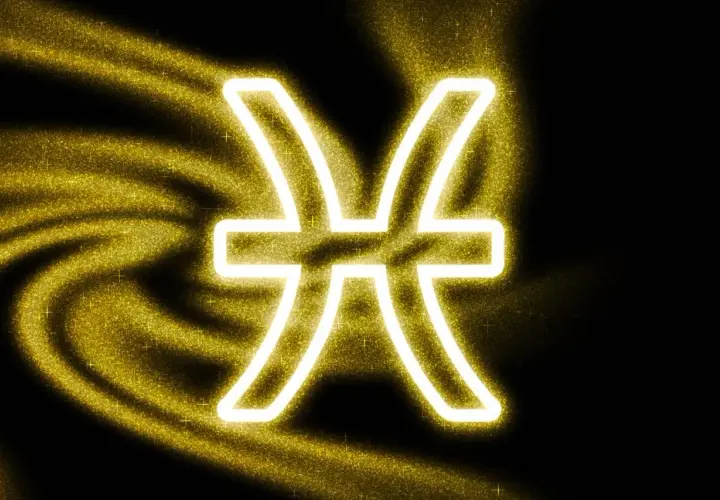 Symbol Ryb, 16 stycznia znak zodiaku, otoczony złotym pyłem i światłem.