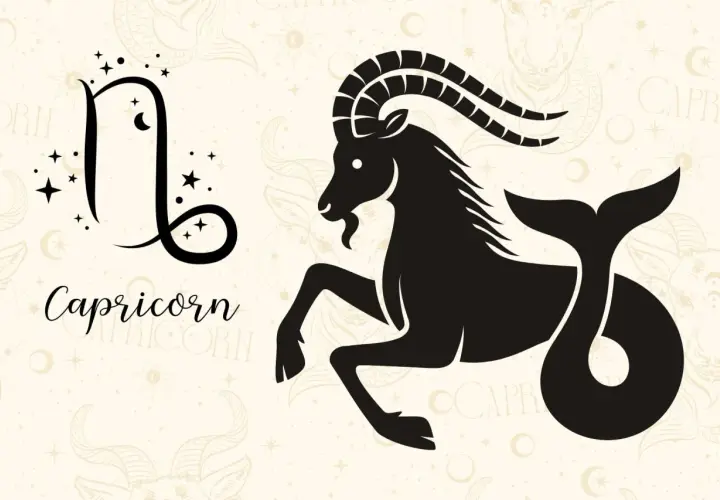 Symbol Koziorożca i jego sylwetka. 31 grudnia znak zodiaku, który łączy kozła z rybą.