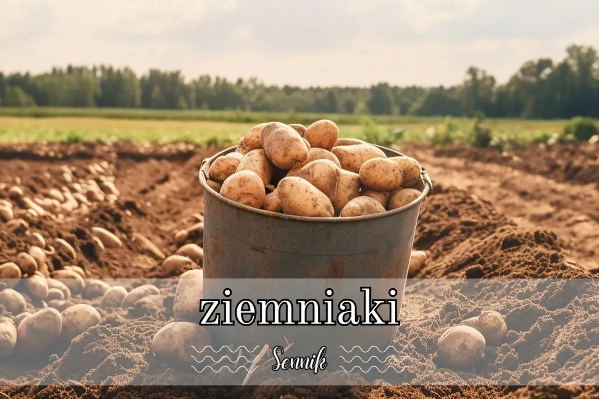 Pełny garnek ziemniaków na polu, gotowy do zbioru. Sennik ziemniaki zapowiada obfitość i pomyślność.