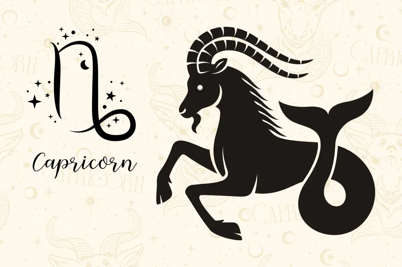 Symbol Koziorożca i jego sylwetka. 31 grudnia znak zodiaku, który łączy kozła z rybą.