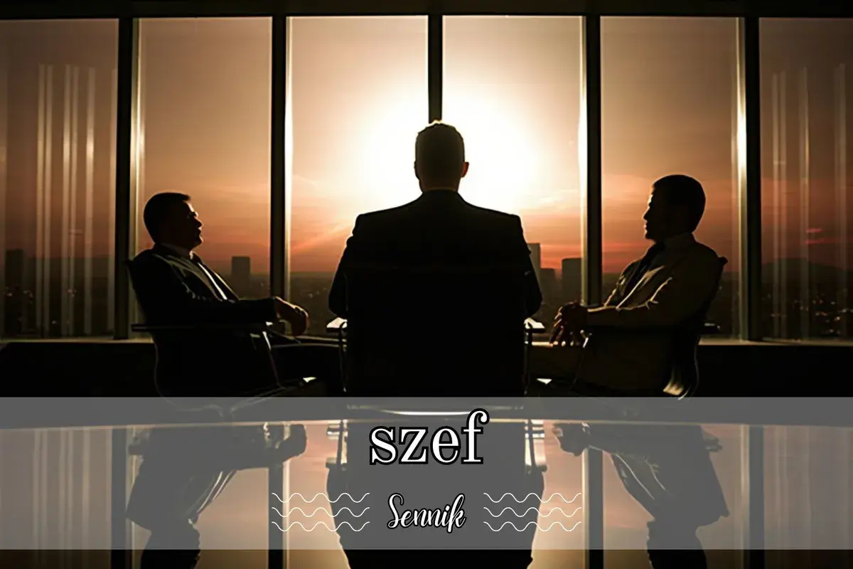 Trzech mężczyzn w garniturach siedzi przy stole w biurze z widokiem na miasto o zachodzie słońca. Szef, który jest w centrum, wydaje się być w trakcie ważnej rozmowy.