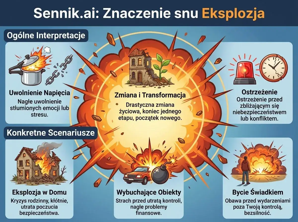 Sennik wojna: eksplozja symbolizuje uwolnienie napięcia, transformację, ostrzeżenie lub strach przed utratą kontroli.