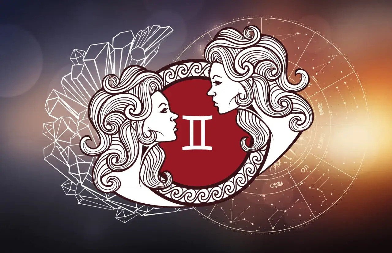 Dwie twarze patrzące na siebie, symbol bliźniąt, 15 czerwca znak zodiaku.